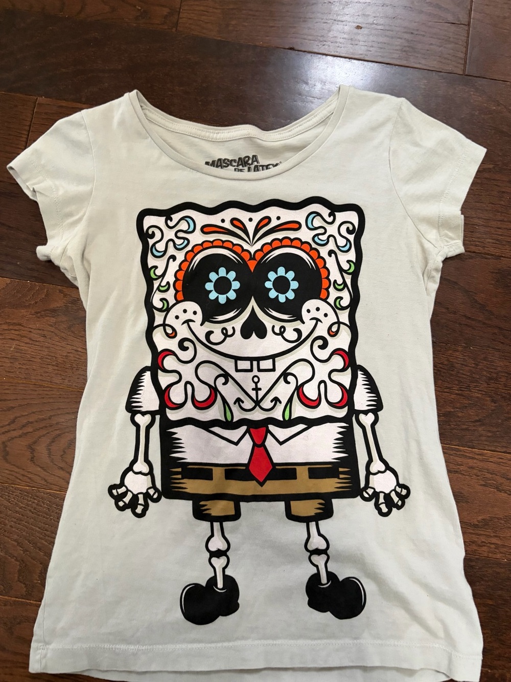 Mascara Kids' White SpongeBob Day of the Dead Graphic Tee